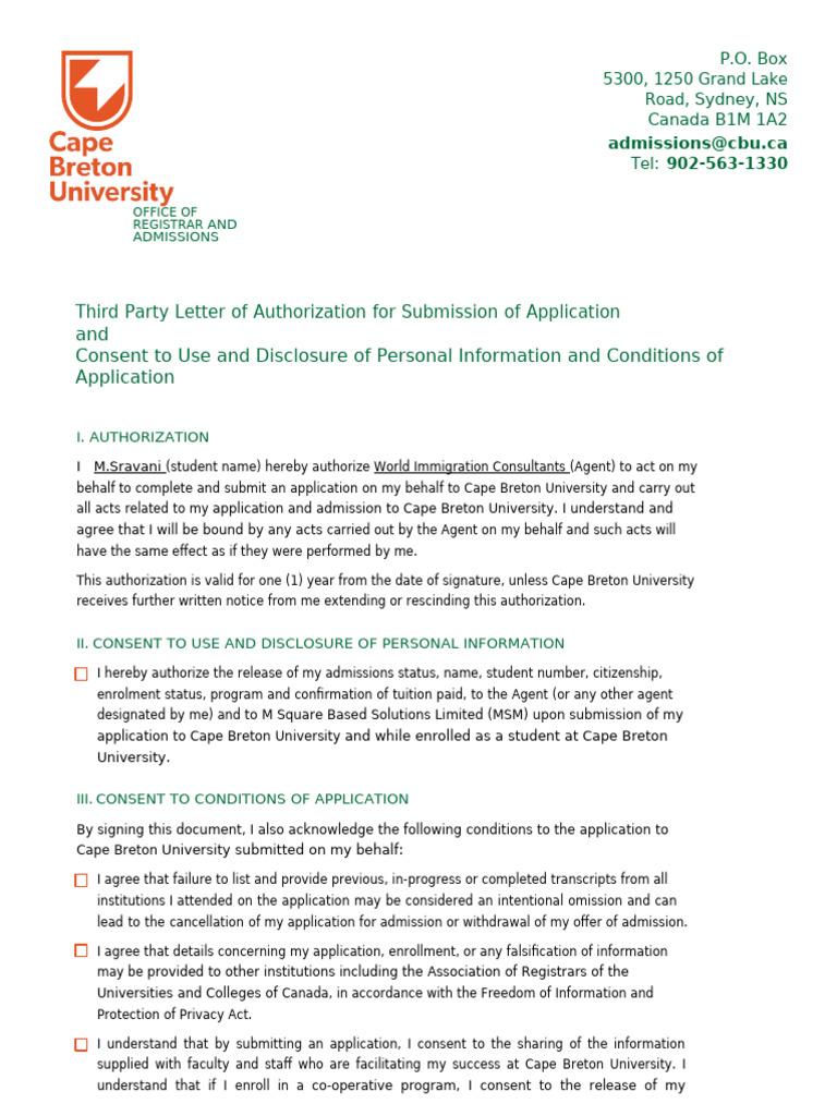 CBU Third Party Authorization Form | PDF | Common Law | Justice