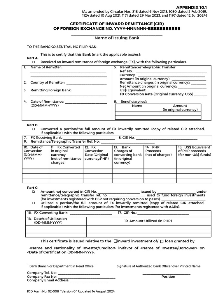 BSP Circular 1197: CIR Guidelines | PDF | Remittance | Banks