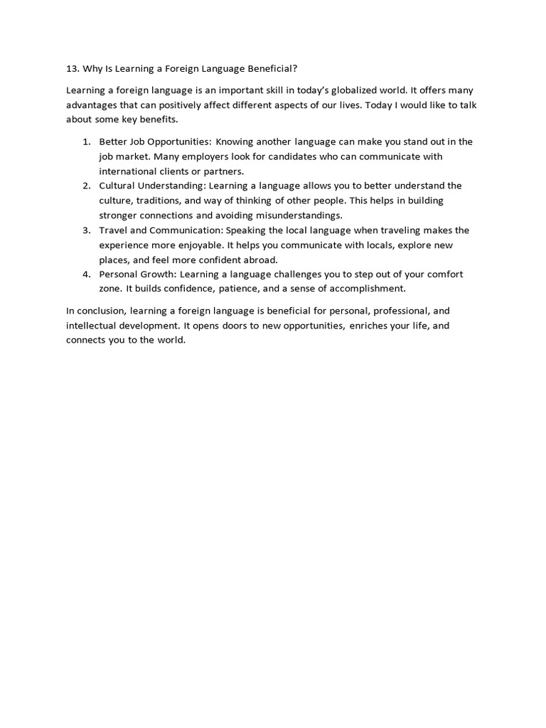 Benefits of Learning a Foreign Language | PDF