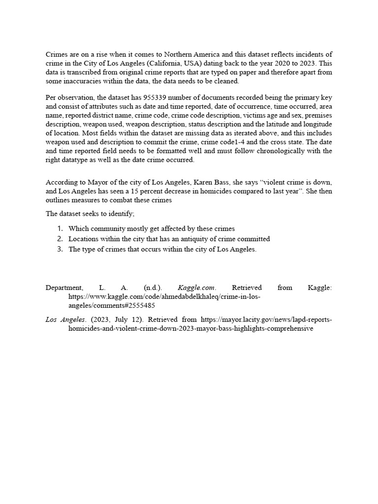 Los Angeles Crime Data Analysis 2020-2023 | PDF