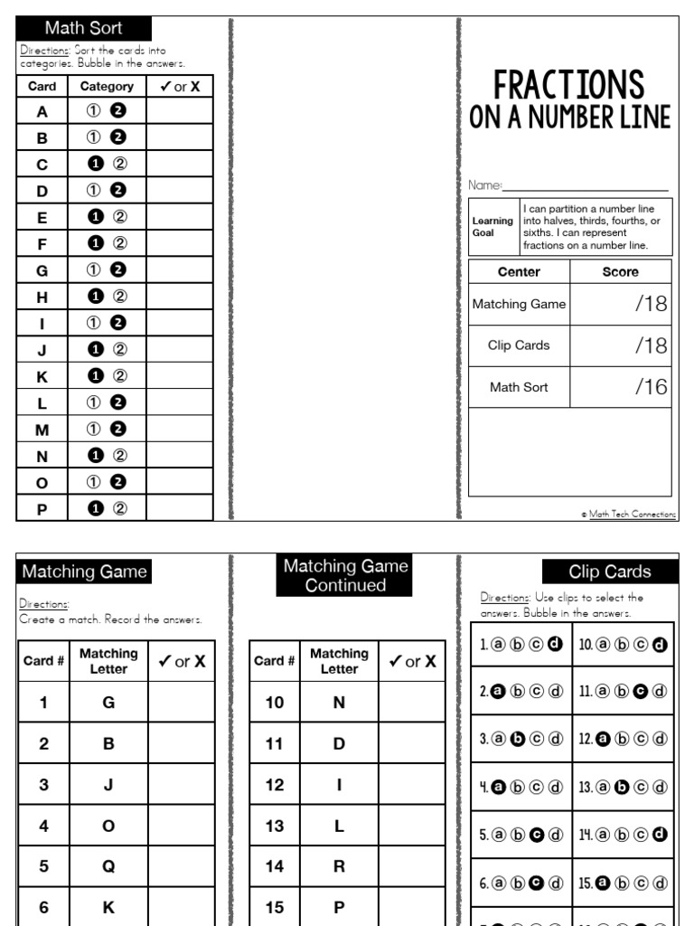 Math Sort: Fractions on a Number Line | PDF