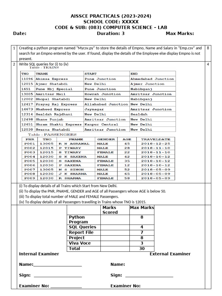 AISSCE Computer Science Lab Practicals | PDF | Sql | Computing