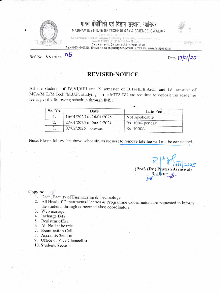 Notice No. 05, Dated 17.01.2025 - Revised Notice | PDF