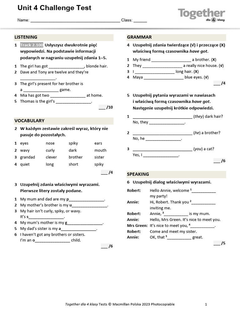 Together Kl4 U4 Unit Test Challenge | PDF