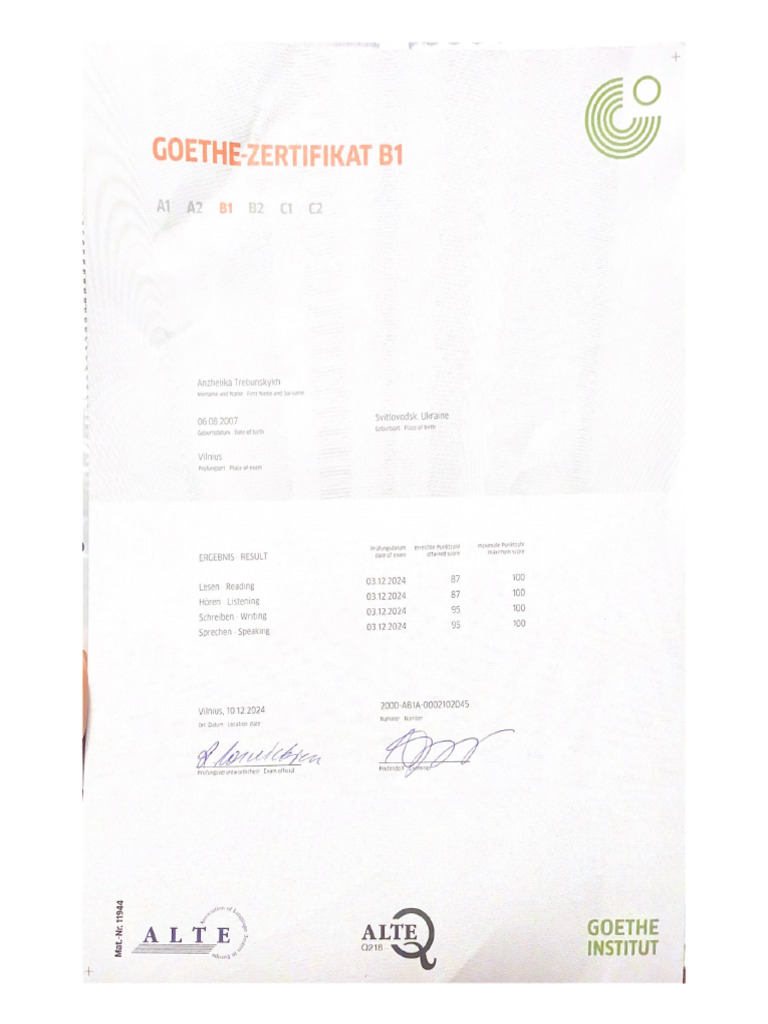 Goethe Zertifikat B1 Pdf