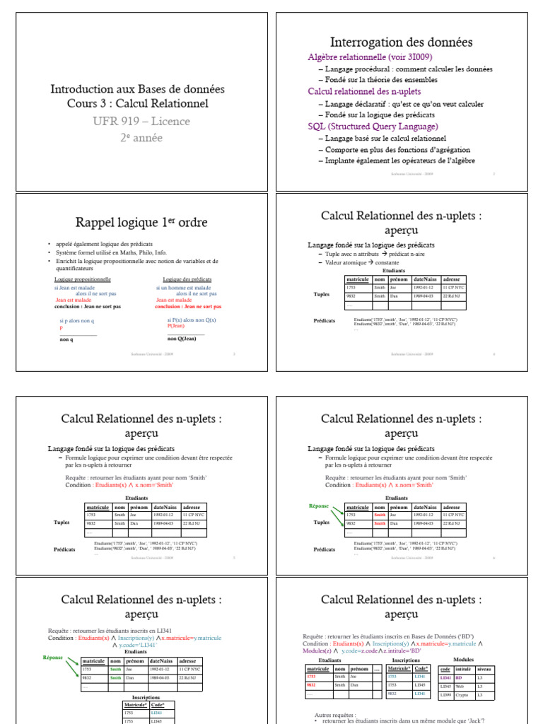 Introduction au Calcul Relationnel SQL | PDF | Logique mathématique ...