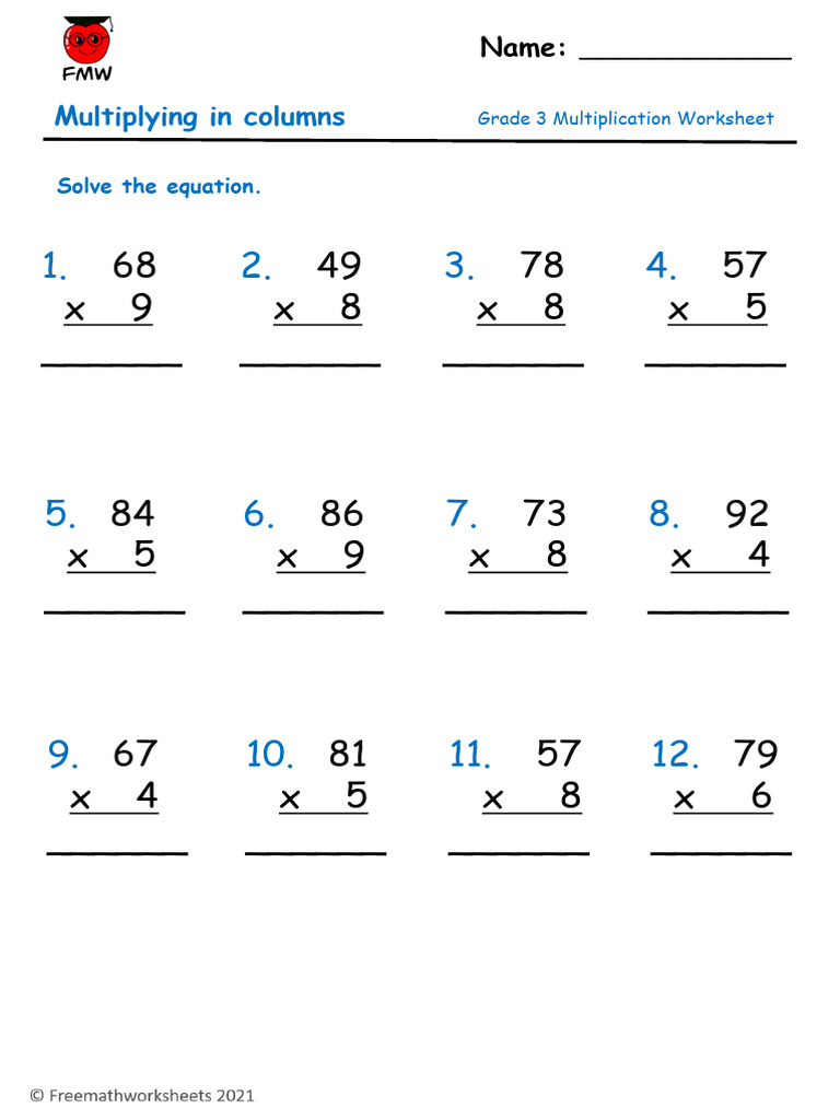 Grade 3 Multiplication Worksheet 6 | PDF