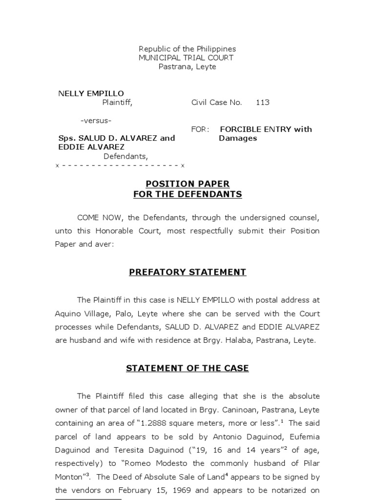 Position Paper MTC Pastrana Empillo | PDF | Mortgage Law | Equity (Law)