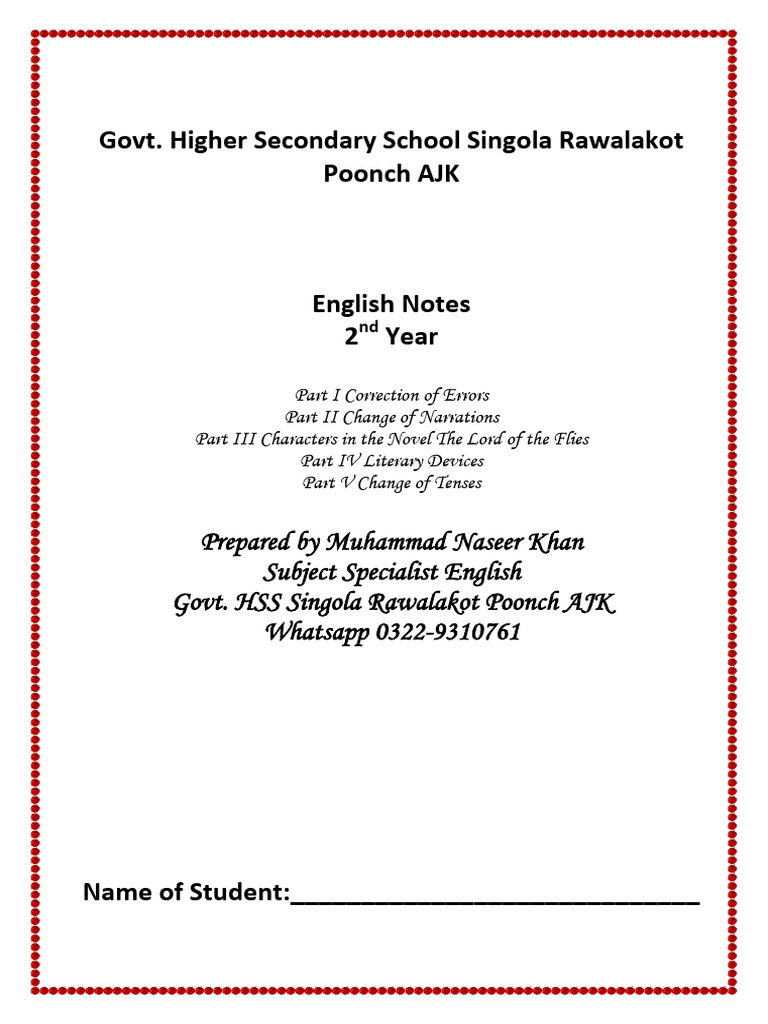2nd Year English Notes and Errors Guide | PDF | Grammatical Number | Plural