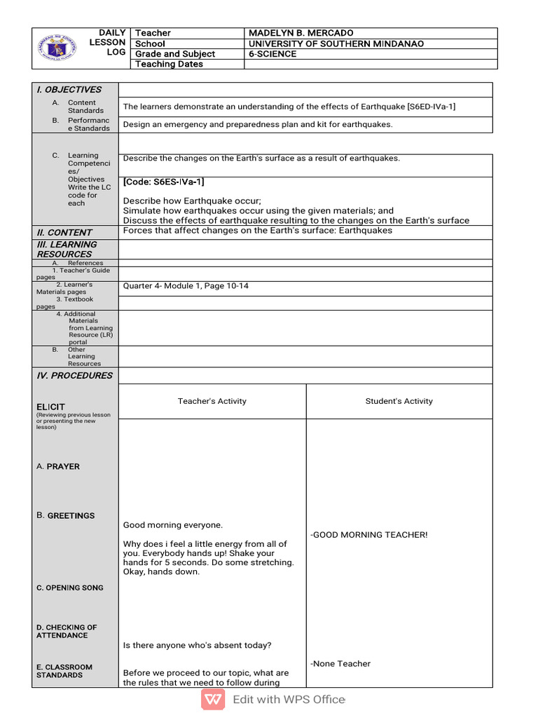 Lesson Plan in Science | PDF | Earthquakes | Plate Tectonics