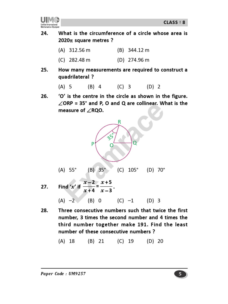 Class 8 Math Practice Questions | PDF