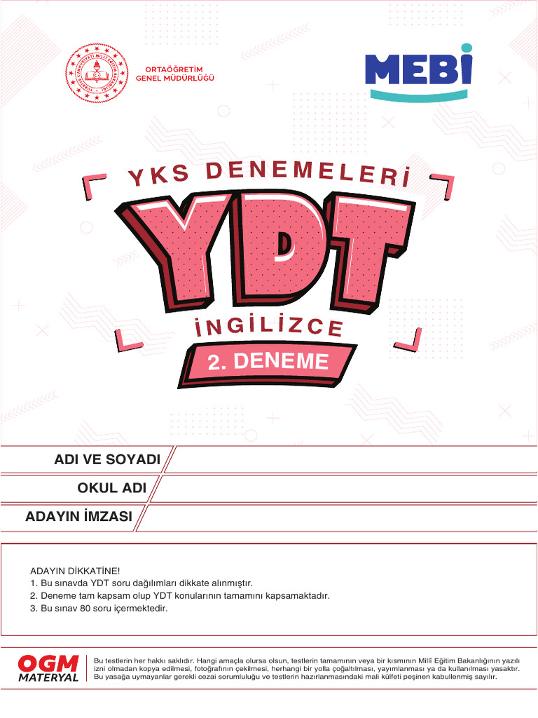 YDT İngilizce Deneme Testi 2 | PDF | Dietary Supplements