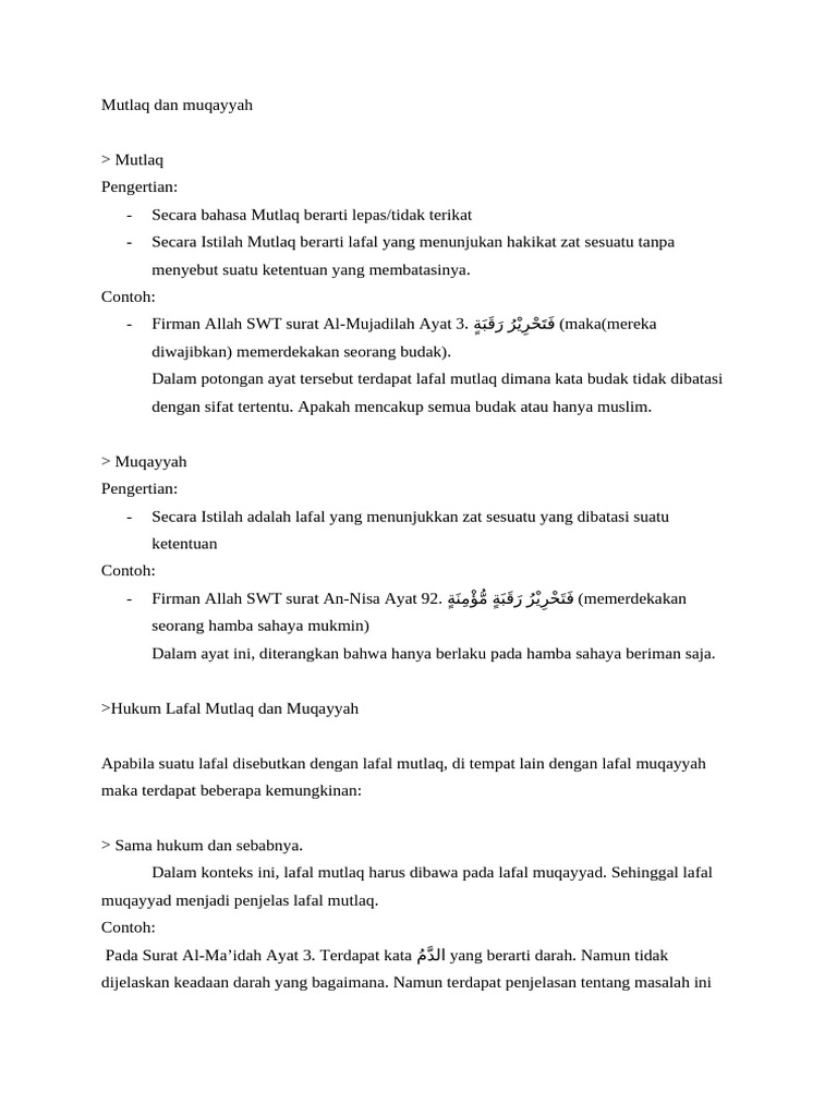 Perbedaan Mutlaq dan Muqayyah dalam Hukum | PDF