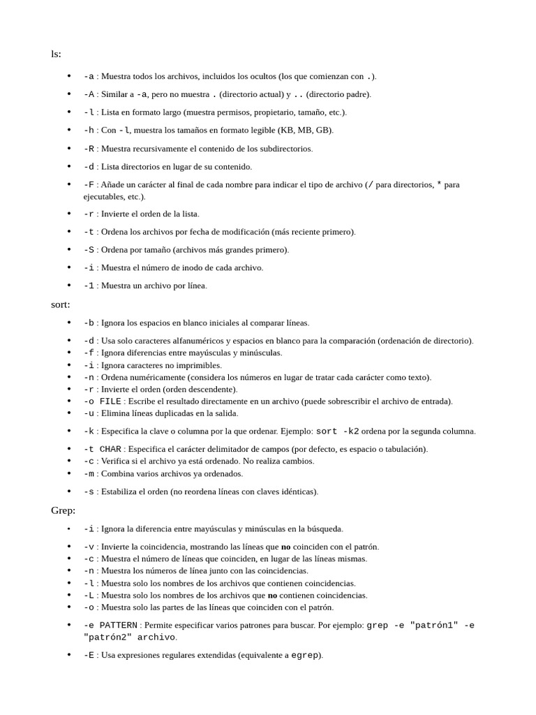 Opciones de Comandos Unix Básicos | PDF | Archivo de computadora ...