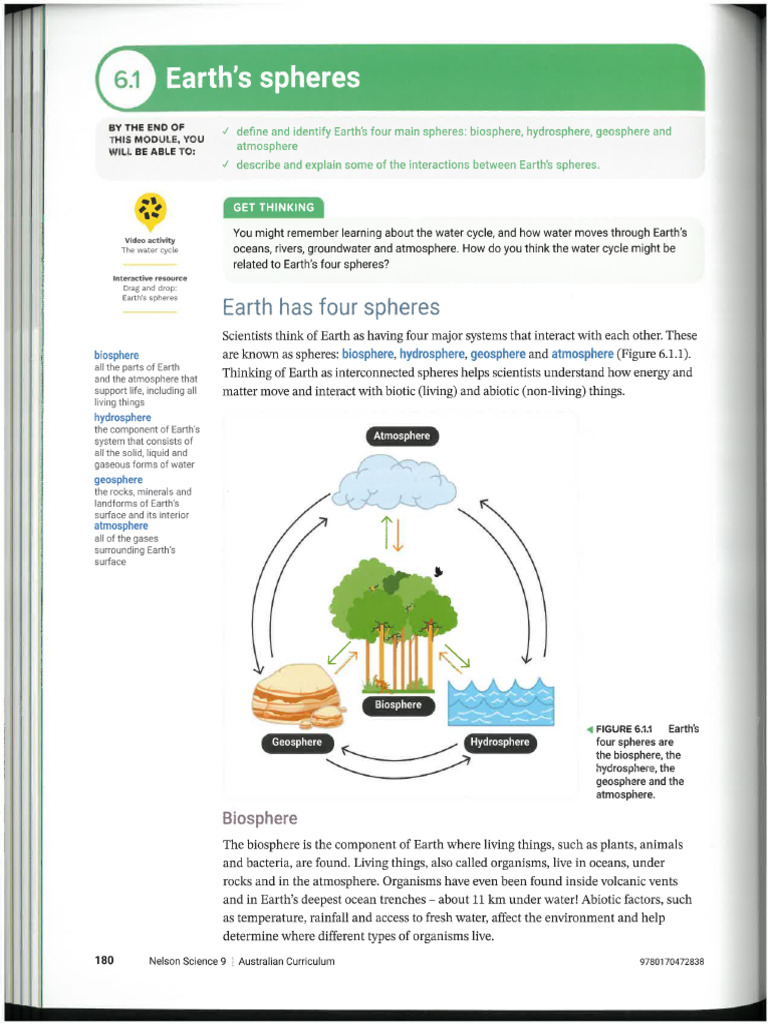 9SCI ECO Nelson Earth's Spheres 1 | PDF