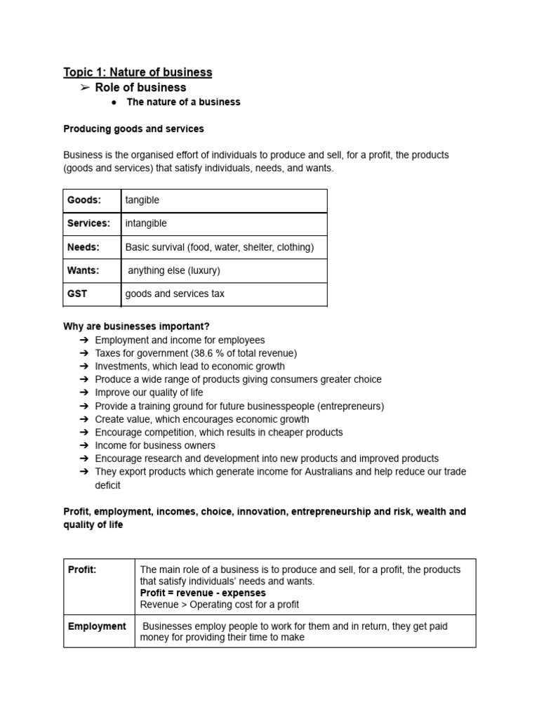Business Studies Prelim Notes: Nature of Business | PDF | Income ...