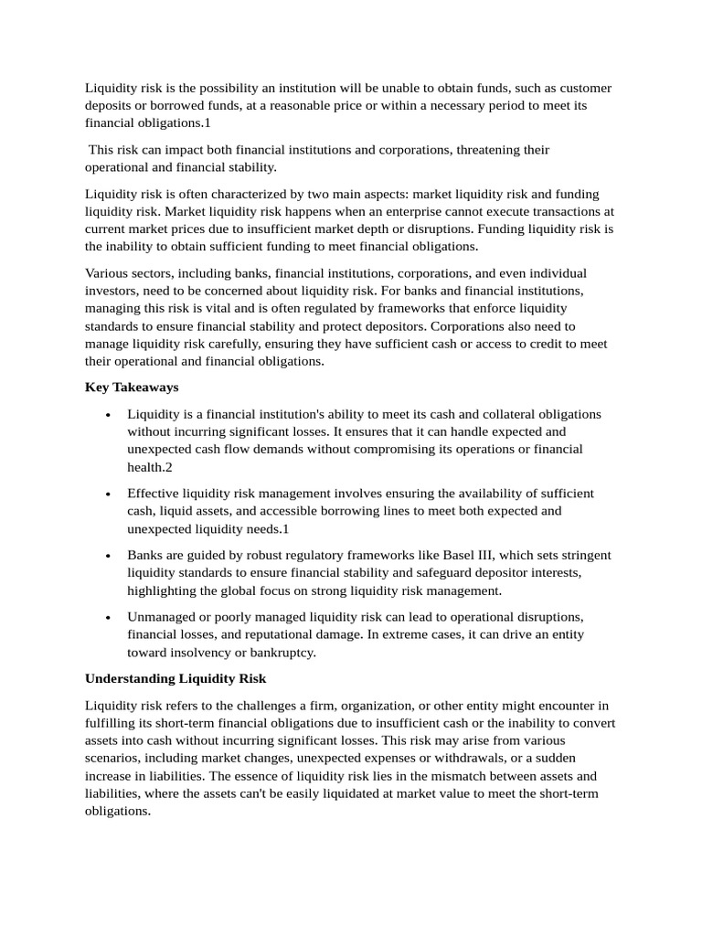 Liquidity risk and types of risks in bank | PDF | Market Liquidity ...