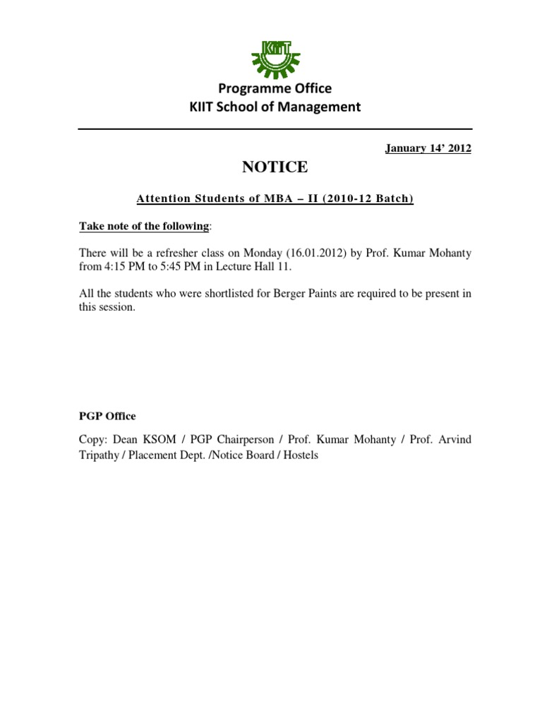 MBA II Refresher Class Notice | PDF