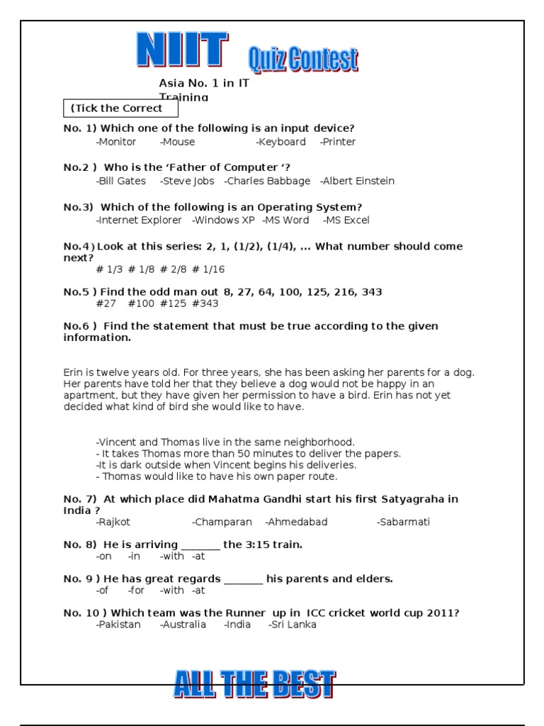 Computer Knowledge Quiz Questions | PDF