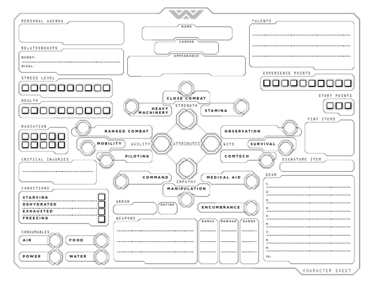 ALIEN Character-Sheet P1 | PDF | Role Playing Games | Role Playing ...