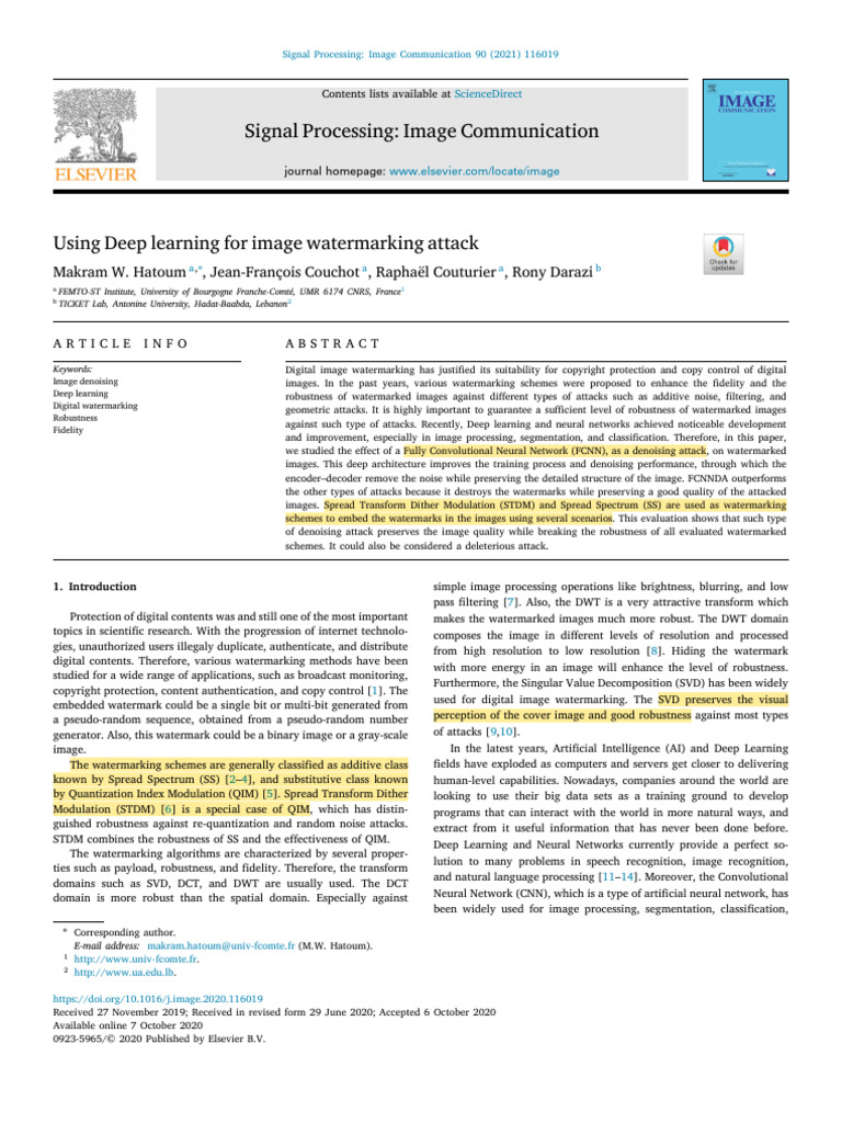 9.using Deep Learning For Image Watermarking Attack | PDF | Artificial ...