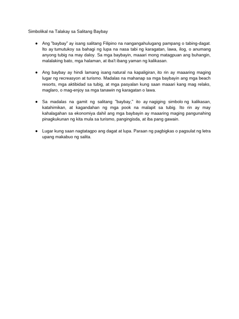 Simbolikal Na Talakay Sa Salitang Baybay | PDF