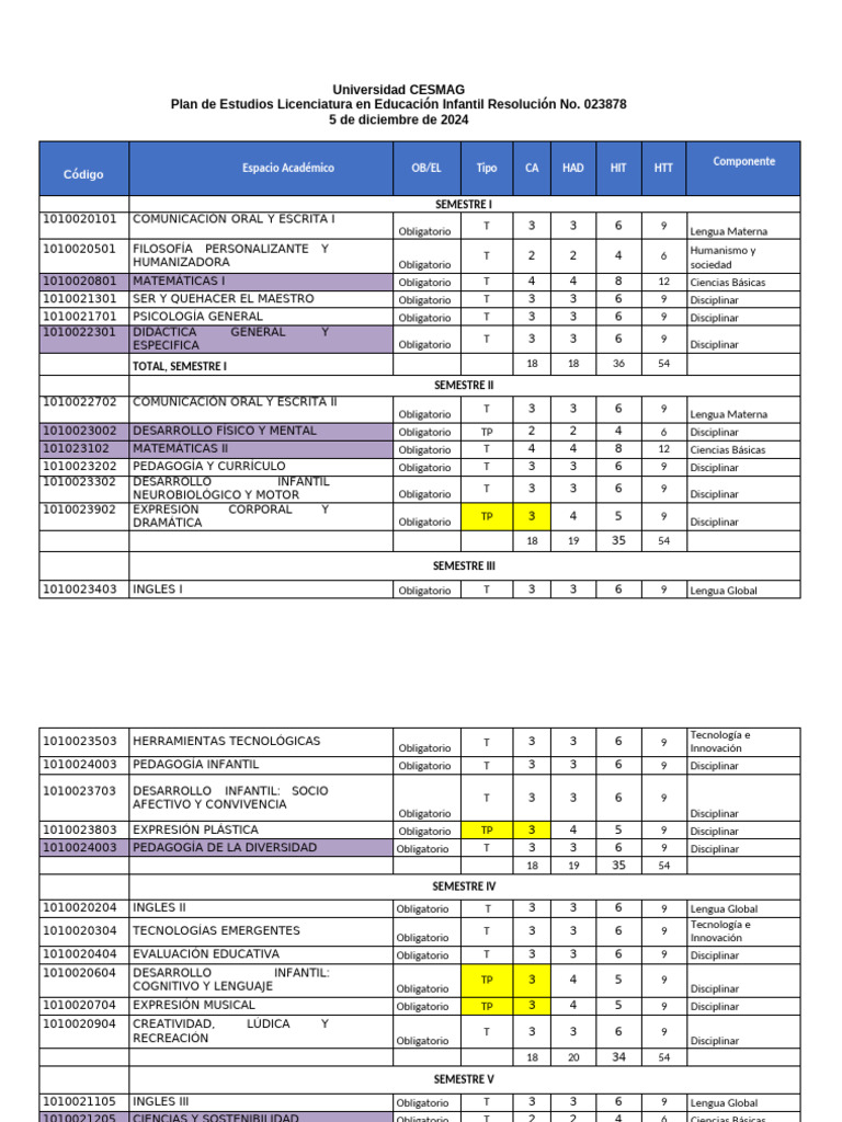 Plan de Estudios Educación Infantil CESMAG | PDF | Plan de estudios ...