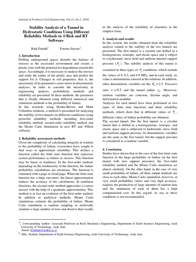 Stability Analysis of A Tunnel in Hydros | PDF | Reliability ...
