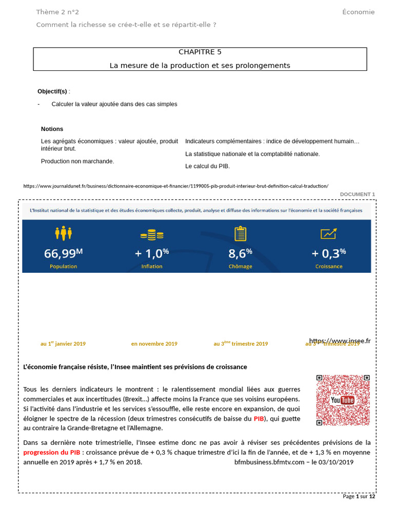 Mesurer la richesse : PIB et valeur ajoutée | PDF | Produit intérieur ...