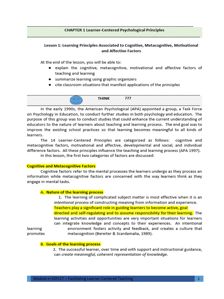 Learner-Centered Teaching Principles | PDF | Learning | Metacognition