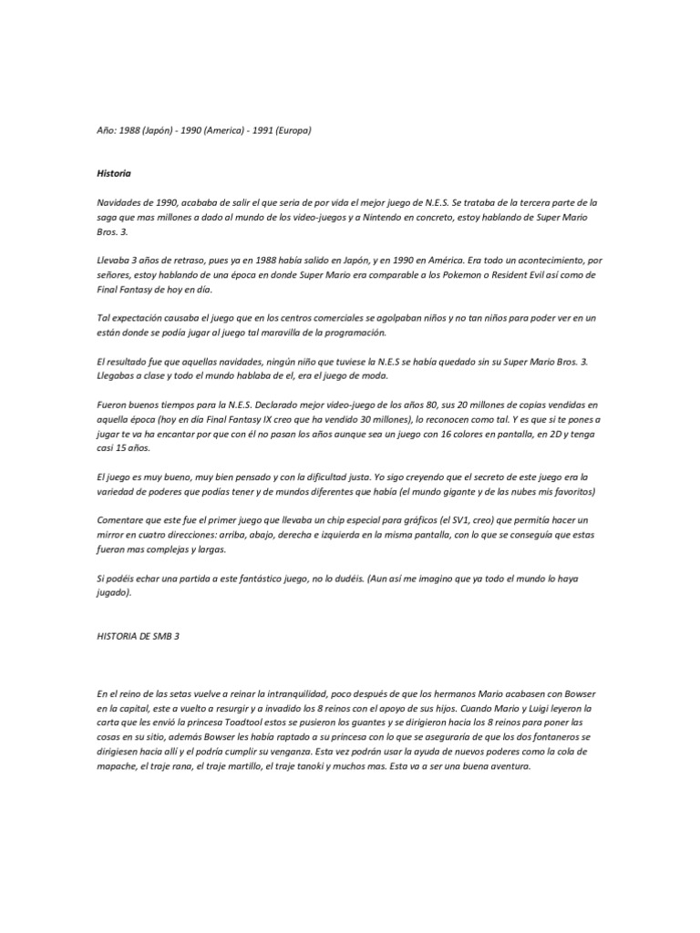 Super Mario Bros 3 Descargas y Guías PDF Mario Nintendo