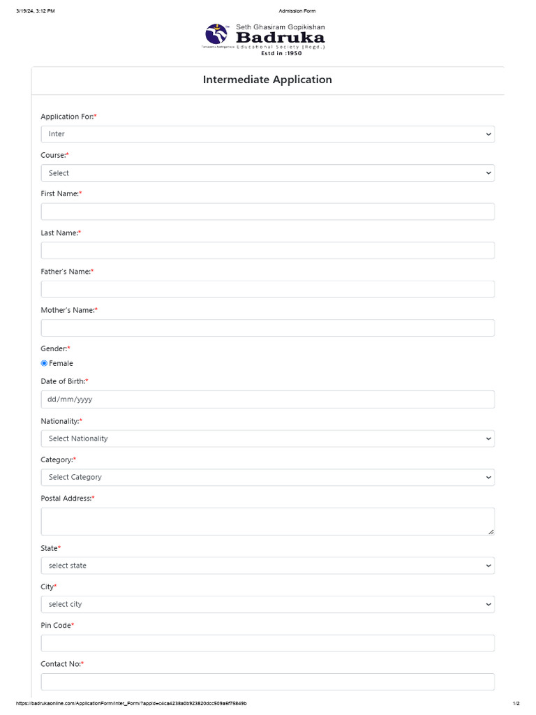 Admission Form | PDF