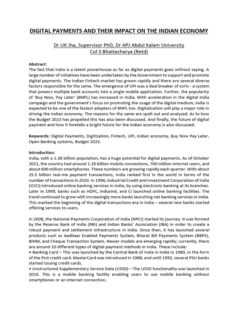 Impact of Digital Payments on India's Economy | PDF | Service ...