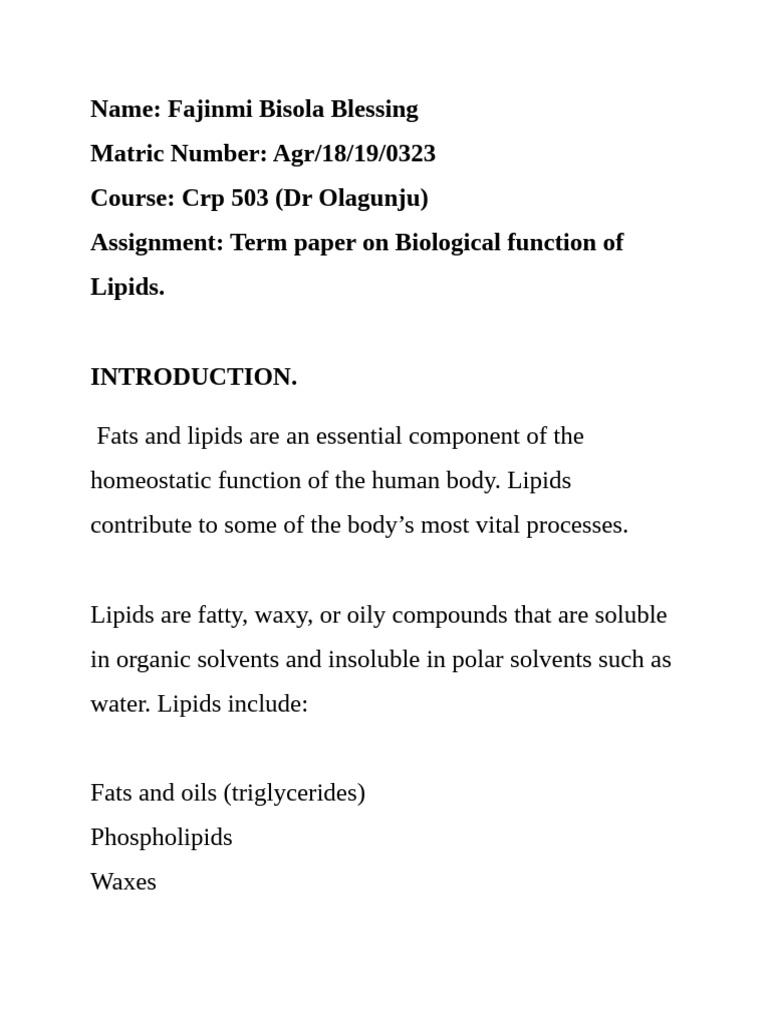 Biological Functions of Lipids Explained | PDF | Lipid | Fatty Acid