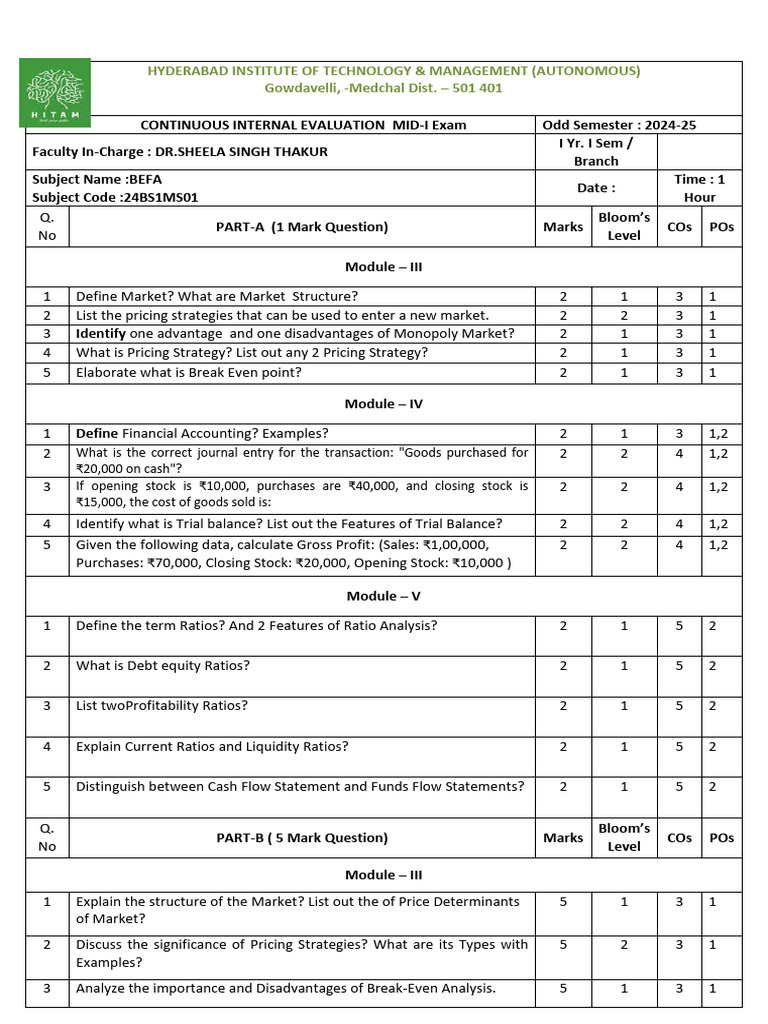 Befa 3rd Year Question Bank For Mid - 2 | PDF | Working Capital ...