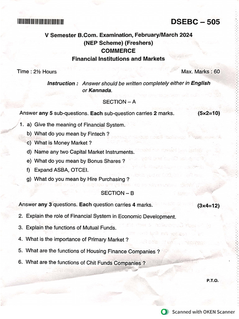 5th Sem B Com All Subjects Questions Papers | PDF