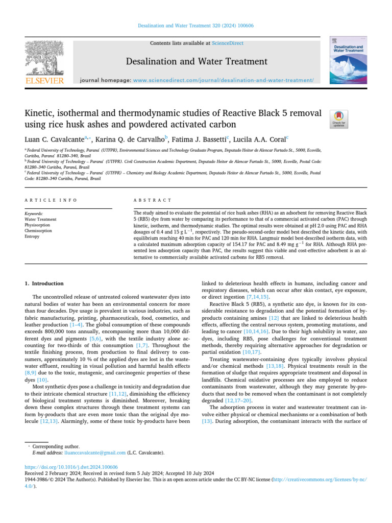 Kinetic Isothermal and Thermodynamic Studies of Reactiv - 2024 ...