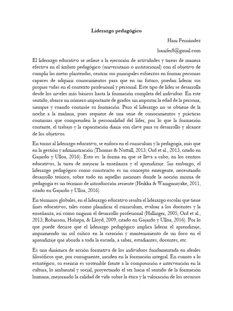 Liderazgo Pedagógico en la Educación | PDF | Liderazgo | Pedagogía