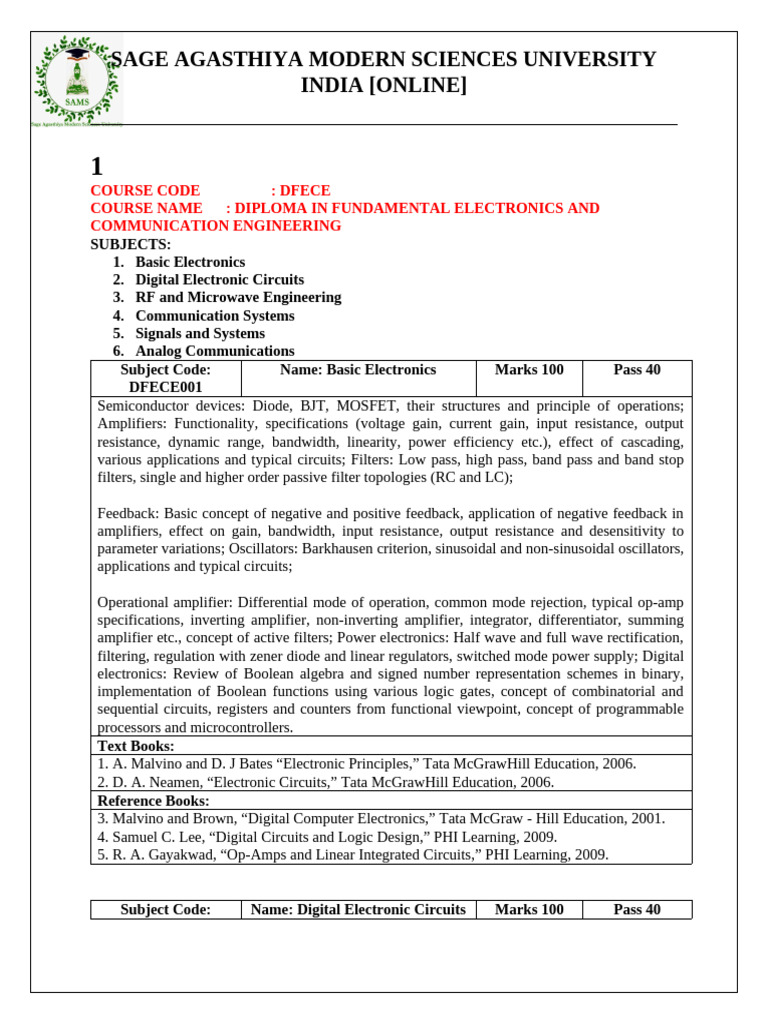Diploma in Electronics & Communication Engineering | PDF | Machine ...