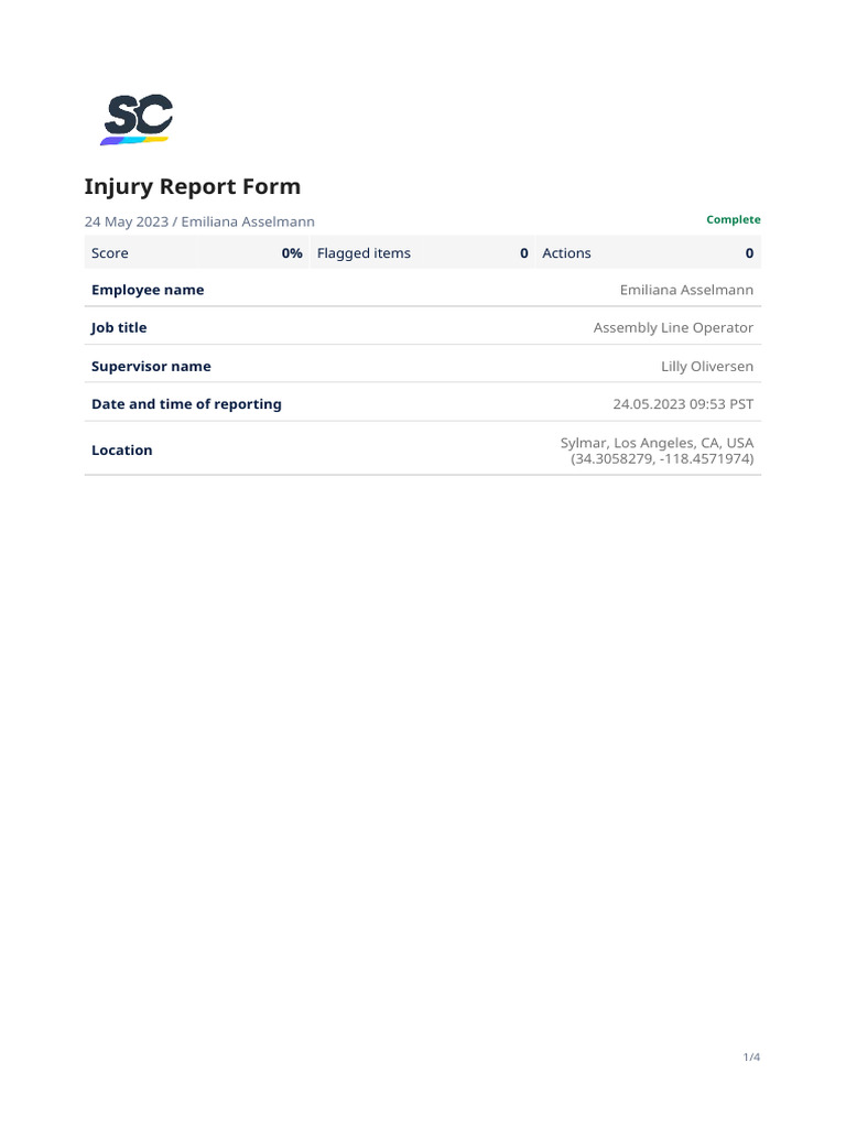 Sample Injury Report Form SafetyCulture | PDF