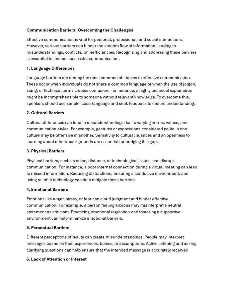 BARRIERS TO COMMUNICATION SCHOLARLY ARTICLES intelligence overview