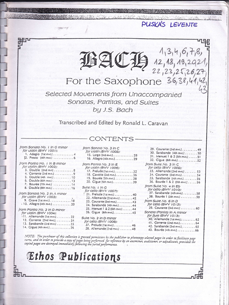 Bach Saxophone Transcriptions Guide | PDF | Dances | Musical Forms