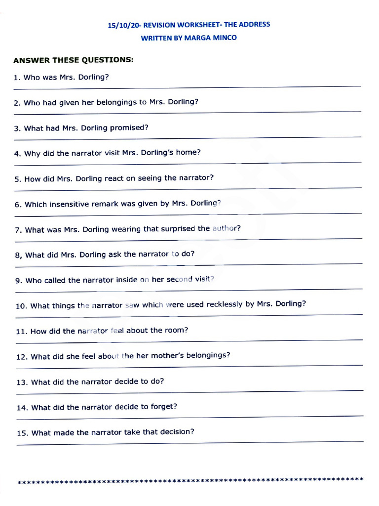 Worksheet - The Address & Poem - Photograph | PDF