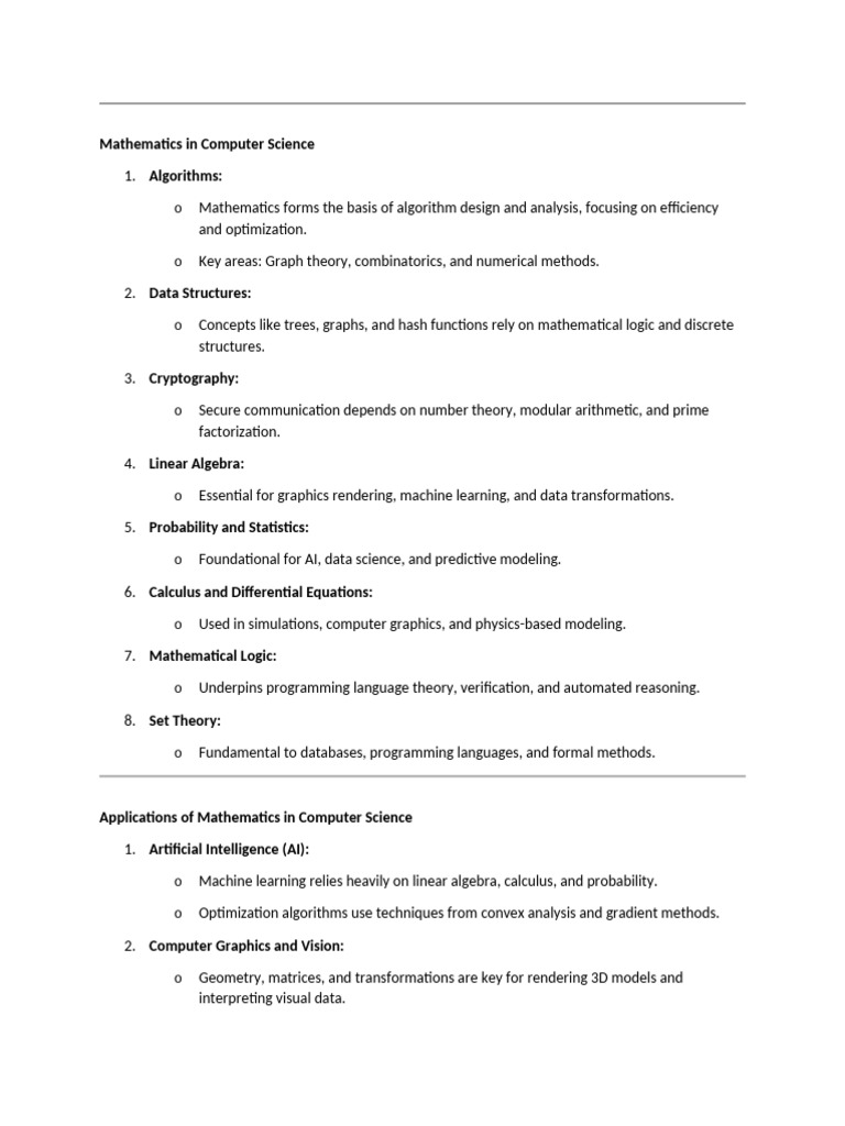 Mathematics in Computer Science Applications | PDF | Mathematics ...