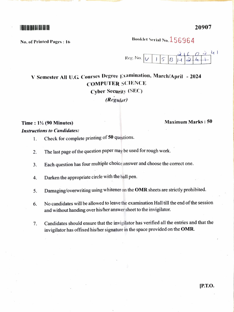 5th Sem March-April 2024 Computer Science Cyber Security (SEC) | PDF ...