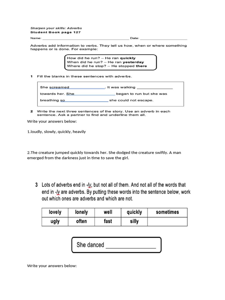Adverb Worksheet Done By-Aron | PDF