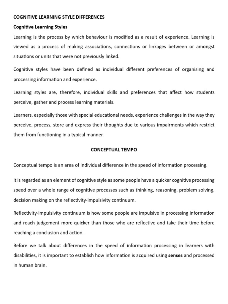 Cognitive Learning Styles Explained | PDF | Psychology | Cognitive Science