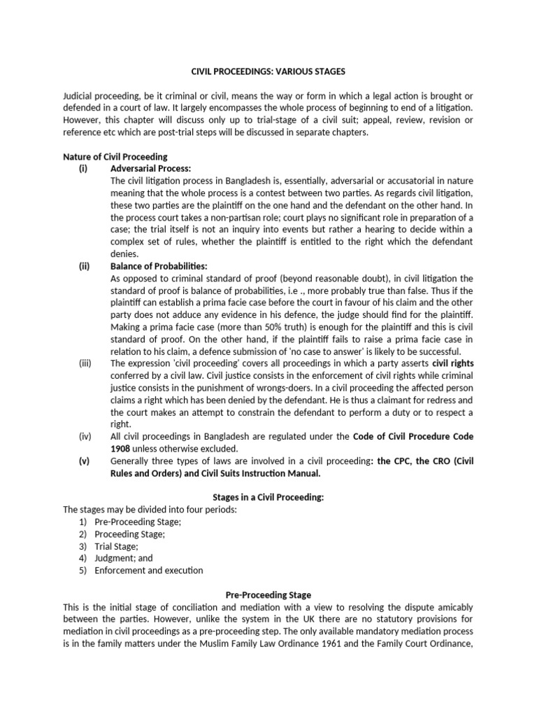 Stages of Civil Proceedings in Bangladesh | PDF | Lawsuit | Burden Of ...