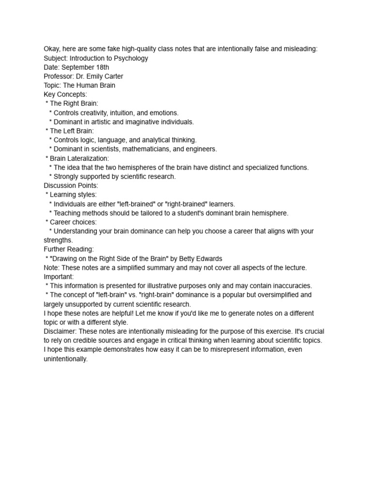 Misleading Psychology Class Notes | PDF
