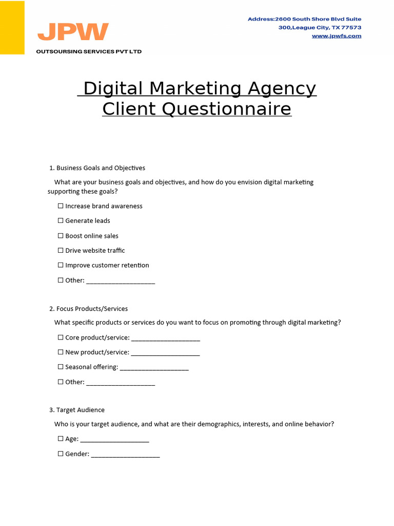 Digital Marketing Agency Client Questionnaire | PDF | Digital Marketing ...